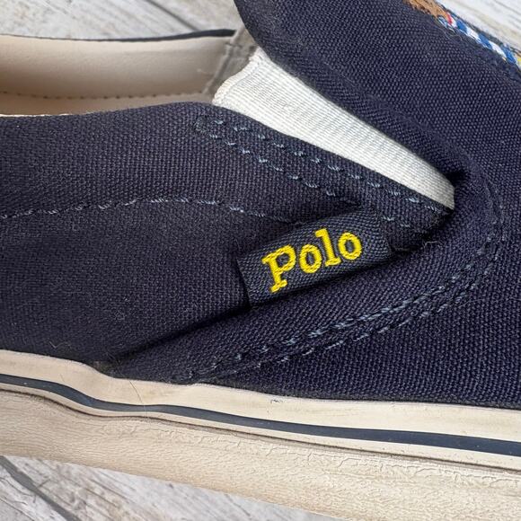 Polo Bear Ralph Lauren Shoes Sz 8 Keaton Slip on Sneakers Navy Blue Cotton Prep - Picture 6 of 12